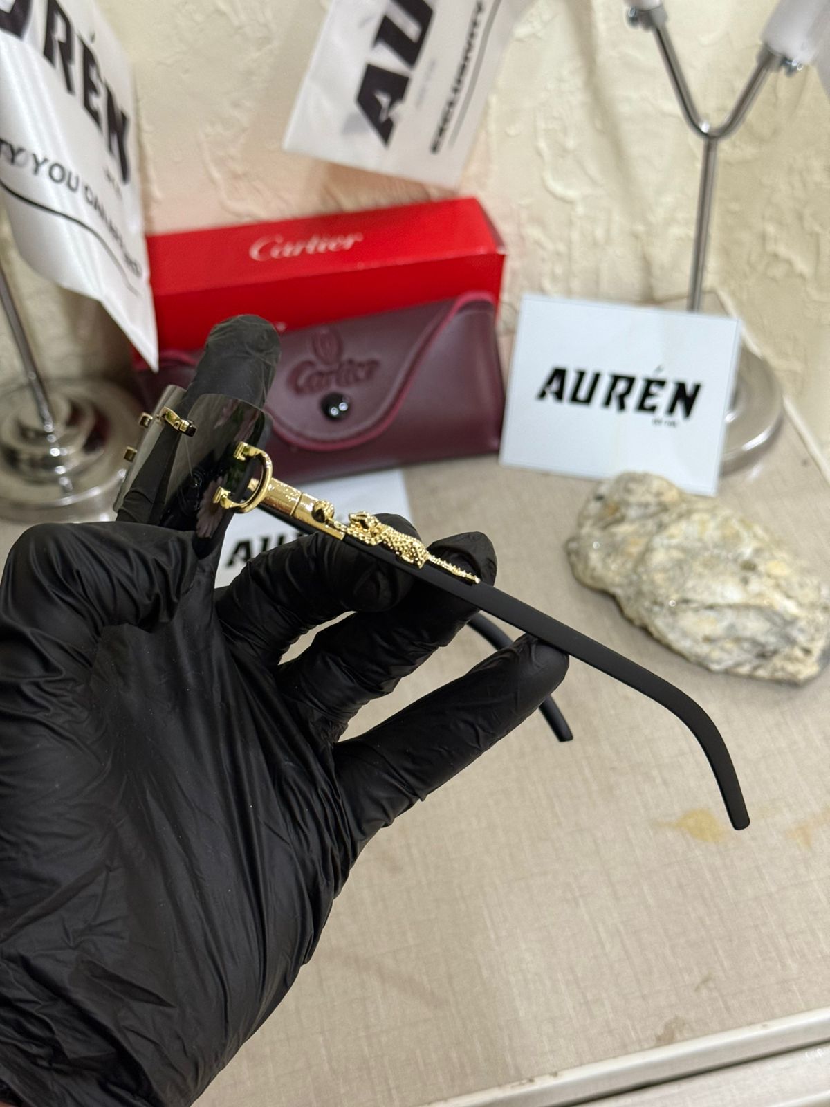 Cartier Rimless wooden style sunglasses