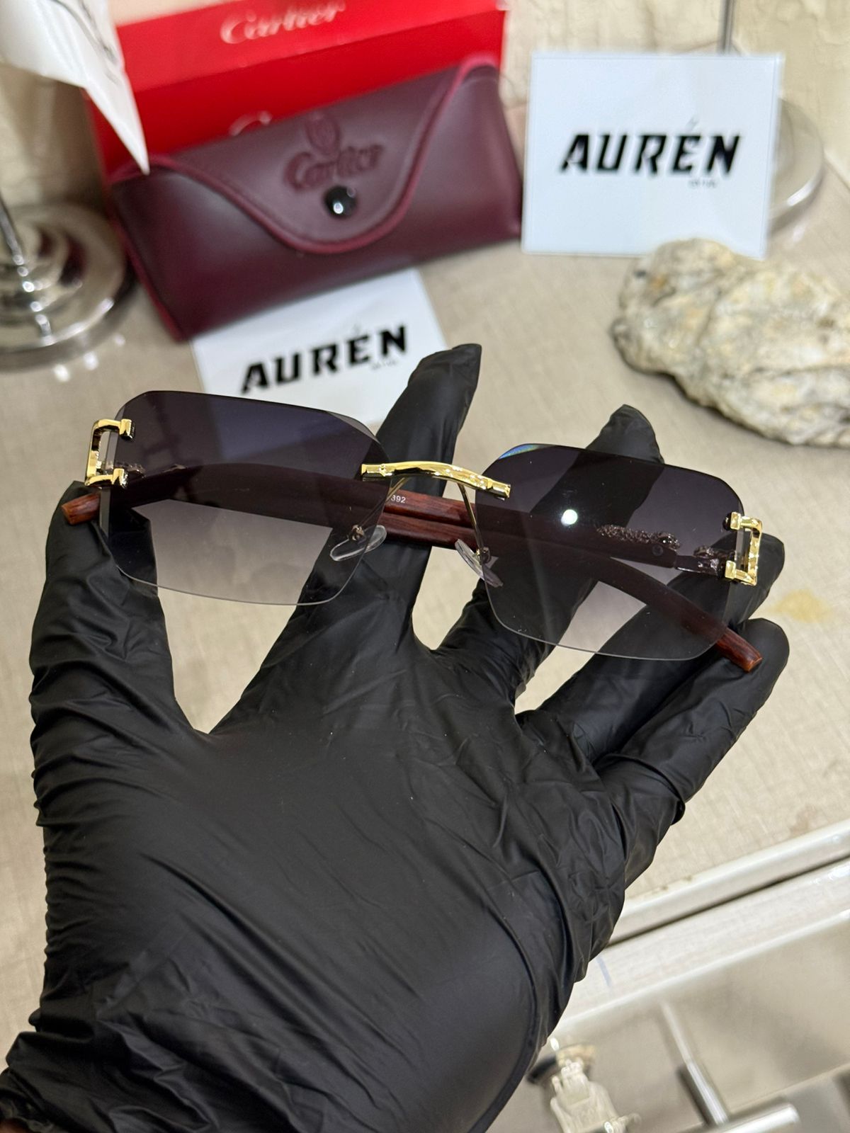 Cartier Rimless wooden style sunglasses